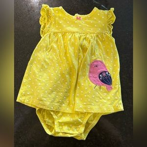 Carters yellow polka dot bird onesie